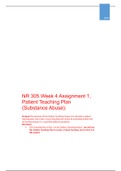 NR 305 Week 4 Assignment 1, Patient Teaching Plan (Substance Abuse): Purpose:The purpose of this Patient Teaching Project is to develop a patient teaching plan and create a visual teaching tool aimed at promoting health and preventing disease for a specif