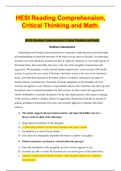 HESI Reading Comprehension, Critical Thinking and Math. (LATEST VERSION)