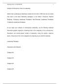 Analyze Contemporary Views of Leadership  Select three contemporary leadership models from the Wren (1995) text and one article from each of the three leadership paradigms in the Week 5 Electronic Reserve Readings:  €¢Emerging Leadership Paradigms  €¢Non-