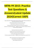 NFPA-99 2015: Practice Test Questions & Answers(Latest Update 2024)Correct 100%