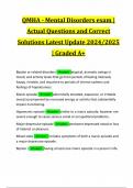 QMHA - Mental Disorders exam | Actual Questions and Correct Solutions Latest Update 2024/2025 | Graded A+