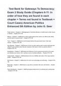   Test Bank for Gateways To Democracy: Exam 2 Study Guide (Chapters 6-11: In order of how they are found in each chapter + Terms not found in Textbook + Court Cases) American Politics Enhanced 5th Edition by John G. Geer