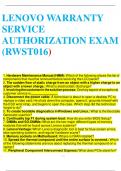 LENOVO WARRANTY SERVICE AUTHORIZATION EXAM (RWST016)