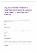 FULL GED PRACTICE TEST NEWEST 2024/2025;QUESTIONS AND ANSWERS WITH COMPLETE SOLUTION/100% CORRECT