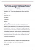 Foundations NURSING FINAL EXAM Questions  and Correct AnswersQuestions and Correct  Answers