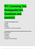 WV Licensing Test Studyguide(184 Questions and answers).