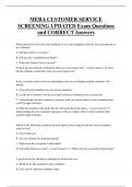 MERA CUSTOMER SERVICE  SCREENING UPDATED Exam Questions  and CORRECT Answers