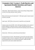 Economics Unit 7 Lesson 2: Trade Barriers and Agreement Detailed Questions and Expert Answers