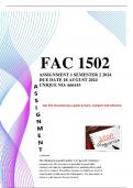 Fac 1502 Assignment 1 Semester 2 2024 Due date 18 August 2024 ( complete answers with a quiz to open assigment as bonus) distinction guaranteed) 0665387925