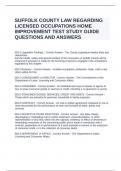 SUFFOLK COUNTY LAW REGARDING LICENSED OCCUPATIONS HOME IMPROVEMENT TEST STUDY GUIDE QUESTIONS AND ANSWERS.