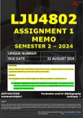 LJU4802 ASSIGNMENT 1 MEMO - SEMESTER 2 - 2024 - UNISA - (DETAILED ANSWERS WITH FOOTNOTES - DISTINCTION GUARANTEED) 