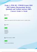 Exam 1: PNR 105 / PNR105 (Latest 2024/ 2025 Update) Pharmacology Review| Questions and Verified Answers| 100% Correct- Grade A- Fortis