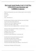 8th Grade Social Studies Unit 5: Civil War UPDATED Exam Questions and  CORRECT Answers