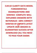 CLR110 CLARITY DATA MODEL FUNDAMENTALS EXAMQUESTIONS AND VERIFIED  COMPLETE WELL EXPLAINED ANSWERS WITH RATIONALES  100% CORRECT VERIFIED BY EXPERTS LATEST UPDATE 2024 GRADED A+ GUARANTEED SUCCESS AFTER DOWNLOAD (ALL YOU NEED TO PASS YOUR EXAMS