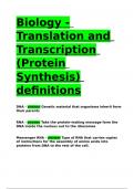 Biology - Translation and Transcription (Protein Synthesis) definitions.