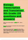 Biology- Transcription and Translation- 9th Grade (26 questions and answers).