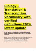 Biology - Translation & Transcription Vocabulary with verified definitions 2024 latest update.