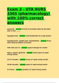 Exam 3 - UTA NURS 3365 (pharmacology) with 100- correct answers