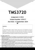 TMS3720 Assignment 4 (ANSWERS) 2024 - DISTINCTION GUARANTEED