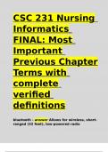 CSC 231 Nursing Informatics FINAL Most Important Previous Chapter Terms