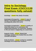 Intro to Sociology Final Exam (CSCC)(120 questions fully solved)