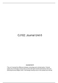 CJ102 Unit6 Journal  2 .docx      CJ102: Journal Unit 6    Journal Unit 6  This unit I learned the difference between criminology and criminal justice. Criminal justice and criminology are the same as they both gear towards decreasing crime and enforcing 