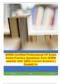 SHRM Certified Professional CP Exam Demo Practice Questions from SHRM website with 100% Correct Answers | Graded A+