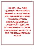 HCA 100 - FINAL EXAM QUESTIONS AND COMPLETE  ANSWERS WITH  RATIONALES WELL EXPLAINED BY EXPERTS AND 100% CORRECTLY VERIFIED AND GRADED A+ LATEST UPDATE 2024 100% GUARANTEED SUCCESS AFTER DOWNLOAD(ALL YOU NEED TO PASS YOUR EXAMS)ALREADY PASSED