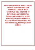 EMA1501 ASSIGNMENT 4 2024 - DUE 20 AUGUST 2024 QUESTIONS AND COMPLETE  ANSWERS WITH  RATIONALES WELL EXPLAINED BY EXPERTS AND 100% CORRECTLY VERIFIED AND GRADED A+ LATEST UPDATE 2024 100% GUARANTEED SUCCESS AFTER DOWNLOAD(ALL YOU NEED TO PASS YOUR EXAMS)A