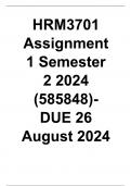 HRM3701 Assignment 1 Semester 2 2024 (585848)-DUE 26 August 2024