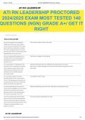 ATI RN LEADERSHIP PROCTORED 2024/2025 EXAM MOST TESTED 140 QUESTIONS (NGN) GRADE A+/ GET IT RIGHT 