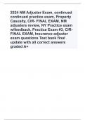 2024 NM Adjuster Exam, continued continued practice exam, Property Casualty, CIR- FINAL EXAM, NM adjusters review, NY Practice exam w/feedback, Practice Exam #3, CIR- FINAL EXAM, Insurance adjuster exam questions Test bank final update with all correct an