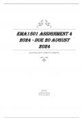 EMA1501 Assignment 4 2024 - DUE 20 August 2024 Questions and Verified Answers, 100% Guarantee Pass