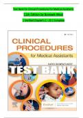 TEST BANK For Clinical Procedures for Medical Assistants, 11th Edition by Bonewit-West, Verified Chapters 1 - 23, Complete Newest Version