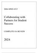 WGU DOO4 - SPED 4515 Collaborating with Partners for Student Success - Complete OA Review 2024.