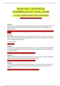 NURS 6521: ADVANCED PHARMACOLOGY FINAL EXAM LATEST QUESTIONS AND ANSWERS Answers are highlighted in red color (GRADED A+)