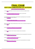 FINAL EXAM NUR 2058 DIMENSIONS OF NURSING