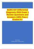 NURS 547 Differential Diagnosis 2024 Exam 1 Review Questions and Answers 100% Pass | Graded A+