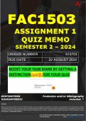 FAC1503 ASSIGNMENT 1 QUIZ MEMO - SEMESTER 2 - 2024 - UNISA - (UNIQUE NUMBER: - 615703) (DISTINCTION GUARANTEED) – DUE DATE : 22 AUGUST 2024. 