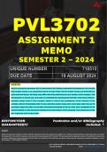 PVL3702 ASSIGNMENT 1 MEMO - SEMESTER 2 - 2024 - UNISA - DUE : 19 AUGUST 2024 - UNIQUE NUMBER:- 718515 ( FULLY REFERENCED WITH FOOTNOTES- DISTINCTION GUARANTEED)