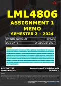 LML4806 ASSIGNMENT 1 MEMO - SEMESTER 2 - 2024 - UNISA - DUE : 20 AUGUST 2024 - UNIQUE NUMBER:- 590226 ( FULLY REFERENCED WITH FOOTNOTES- DISTINCTION GUARANTEED)