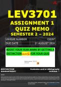 LEV3701 ASSIGNMENT 1 QUIZ MEMO - SEMESTER 2 - 2024 - UNISA - (UNIQUE NUMBER: - 160297) (DISTINCTION GUARANTEED) – DUE DATE : 21 AUGUST 2024. 