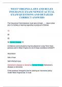 WEST VIRGINIA LAWS AND RULES INSURANCE EXAM NEWEST ACTUAL EXAM QUESTIONS AND DETAILED CORRECT ANSWERS