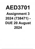 AED3701 Assignment 3 (COMPLETE ANSWERS) 2024 (738471) - DUE 20 August 2024 ; 100% TRUSTED Complete, trusted solutions and explanations