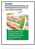 TEST BANK For Nursing Leadership, Management, and Professional Practice for the LPN/LVN, 7th Edition ( Tamara R. Dahlkemper, 2021) All Chapters 1- 20|| INSTANT DOWNLOAD