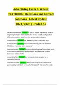 Advertising Exam 3: Wilcox TEXTBOOK | Questions and Correct Solutions | Latest Update 2024/2025 |