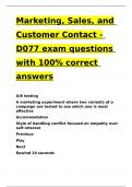 Marketing, Sales, and Customer Contact - D077 exam questions with 100- correct answers