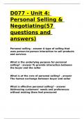 D077 - Unit 4 Personal Selling & Negotiating(57 questions and answers).