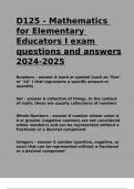 D125 - Mathematics for Elementary Educators I exam questions and answers 2024-2025.