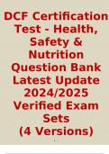 DCF Certification Test - Health, Safety & Nutrition Question Bank Latest Update 2024/2025 Verified Exam Sets